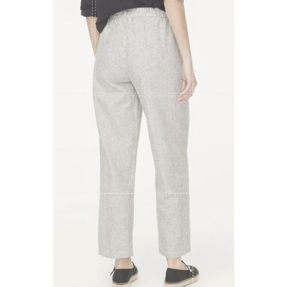 J.Crew Slim Wide Leg Linen Drawstring Pants Womens 14 Black White Striped CG405 - Picture 2 of 8